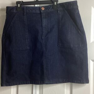 LOFT Dark Blue Denim Mini Skirt Pockets Cotton Blend 12